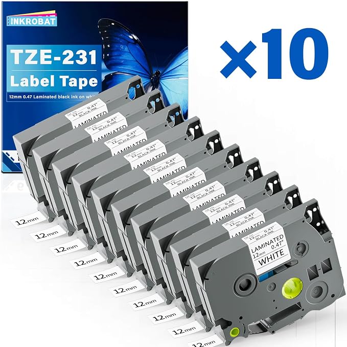TZE-231 Label Maker Tape 12mm 0.47 Laminated Black on White Replacement by Unknown