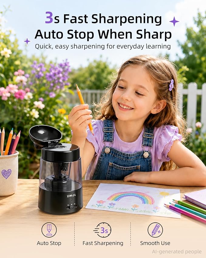 ZMOL Colored Pencil Sharpener for Kids Gift, Rechargeable Electric Pencil - Image 2