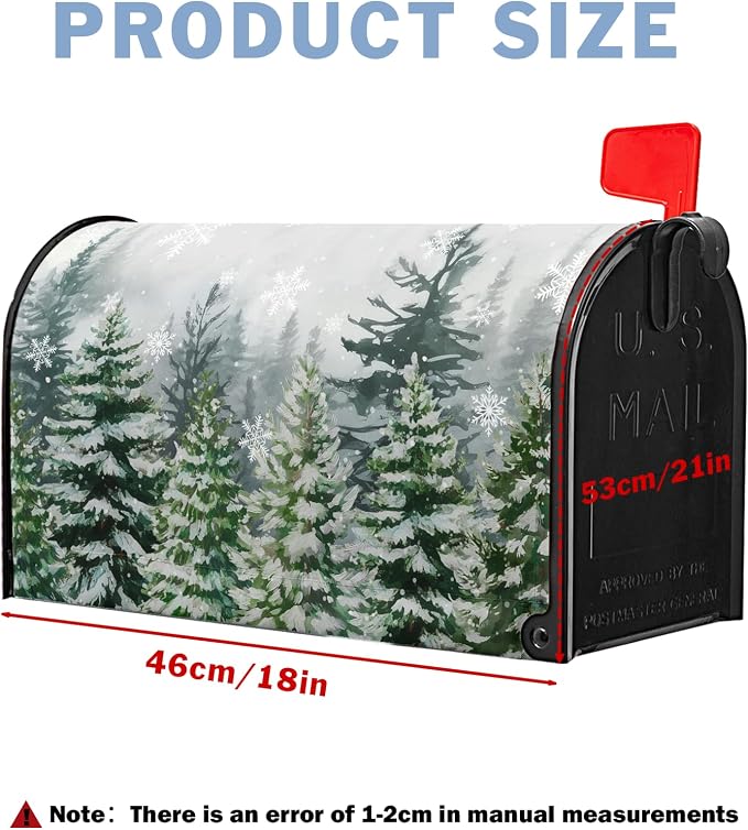 Winter Pine Trees Mailbox Covers Magnetic Christmas Green Forest Snowflakes - Image 3