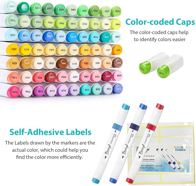 Bianyo 72 Pastel Markers Alcohol Marker Set, Dual Tip Art Markers Set, Alcohol-Based Ink Permanent Marker with Premium Grey Bag for Adults, Kids, Amateurs, Coloring, Drawing, Outlining, highlighting-DeskLoop Office