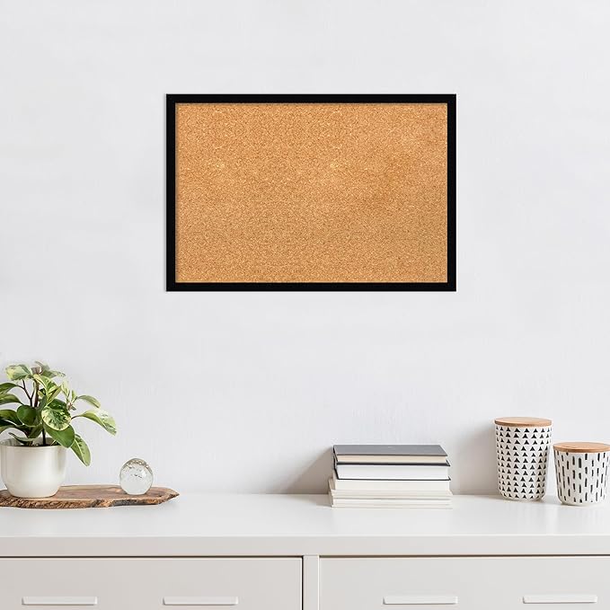 Amanti Art Natural Cork Board for Wall, 17x25 Vision Board with Black Wood Frame, Medium Corkboard Office Decor for Home Organization, Modern Contemporary Corkboard Pinboard to display items for home-DeskLoop Office