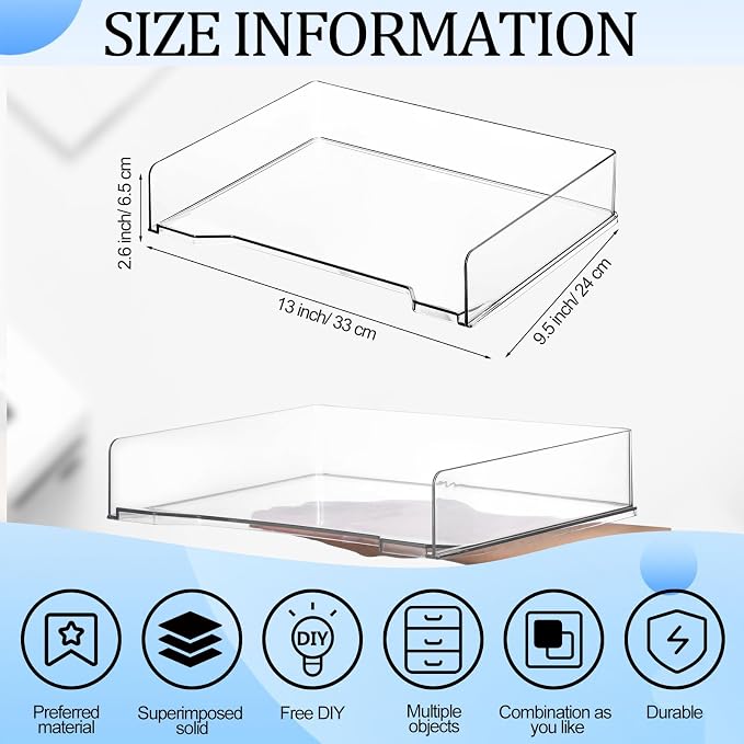 DoubleFill 2 Pcs Stackable Letter Tray Rectangular Plastic Desk Organizer 13 x - Image 2