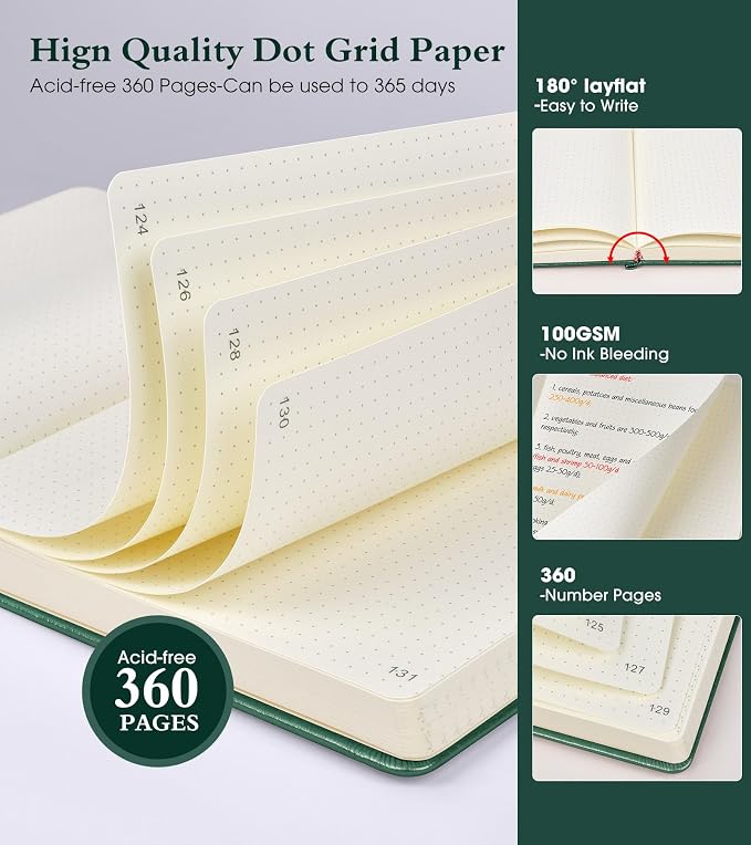 Ansopu Dotted Journal Notebook, 360 Numbered Pages Dot Grid Notebooks 8.5 x 11 - Image 2