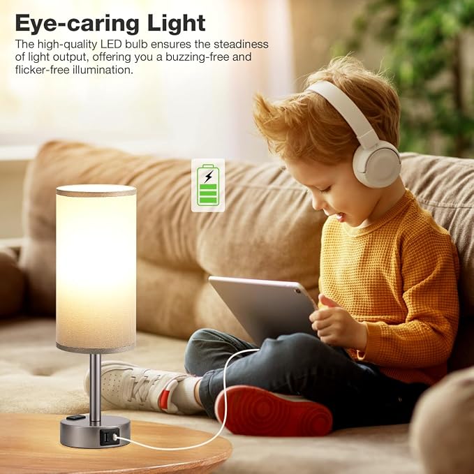 Fenmzee Grey Bedside Table Lamp - Image 3