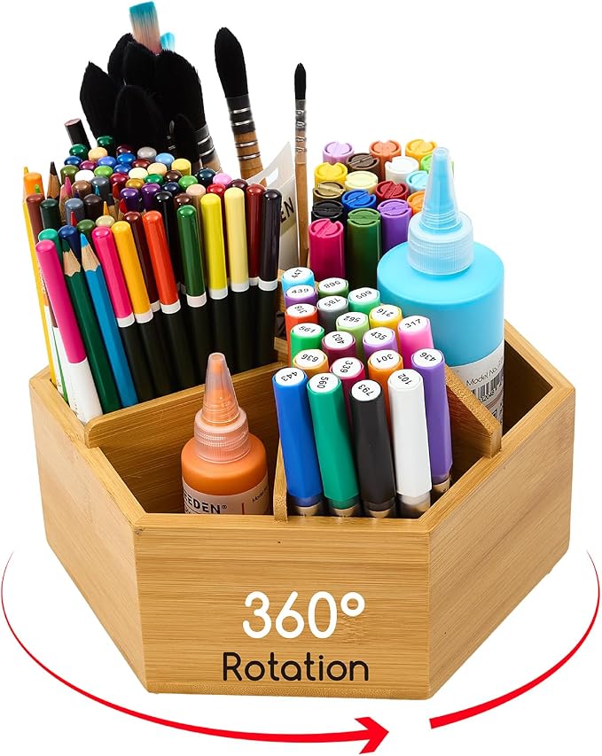MEEDEN Bamboo Rotating Art Supply Desk Organizer: Pen & Pencil Holder - Image 8