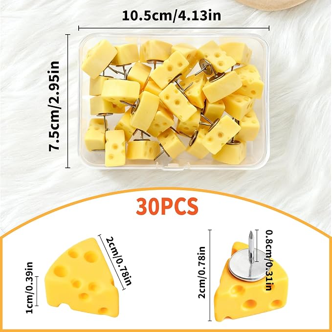 Cute Push Pins - 30Pcs Cheese-Shaped Decorative Fun Push Pins Thumb Tacks - Image 2