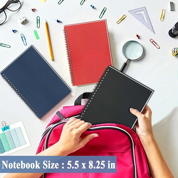 GINMLYDA 3Pack Small Spiral Notebook A5, 8.25x5.5” 120 Lined Pages Wide Ruled Spiral Journal Bulk Blank Kraft Cover Spiral Bound Notebook & Writing Pads for Home Office Meeting Work Note Taking-DeskLoop Office