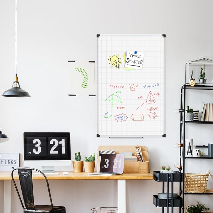 XBoard Magnetic Dry Erase Board with Lines 48 x 36 Inch, 4' x 3' Double Sided Hanging White Board Planner for Wall | Grid Lined White Board + Message Presentation Board-DeskLoop Office