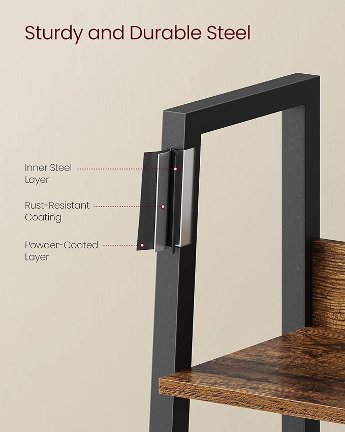 VASAGLE Bookshelf, 4-Tier Narrow Book Shelf, 11.8 x 13.3 x 55.1 Inches, Ladder Shelf for Home Office, Living Room, Bedroom, Kitchen, Rustic Brown and Ink Black ULLS108B01-DeskLoop Office