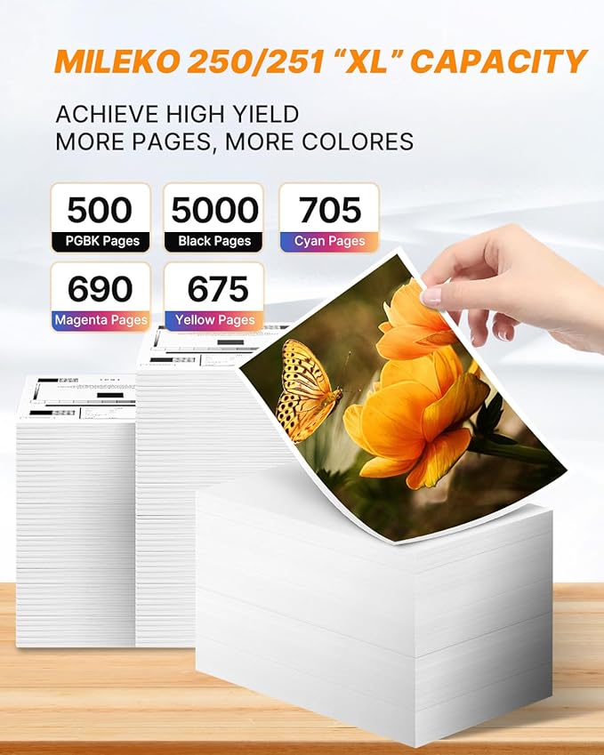 250 251XL Ink Cartridges for Canon Printers for Canon 250 and 251 Ink Cartridges for PIXMA MX922, MG5420, MG5520, MG5522, MG6320, MG6620, iP7220 Printer (5 Pack, PGBK, Black, Cyan, Magenta, Yellow)-DeskLoop Office