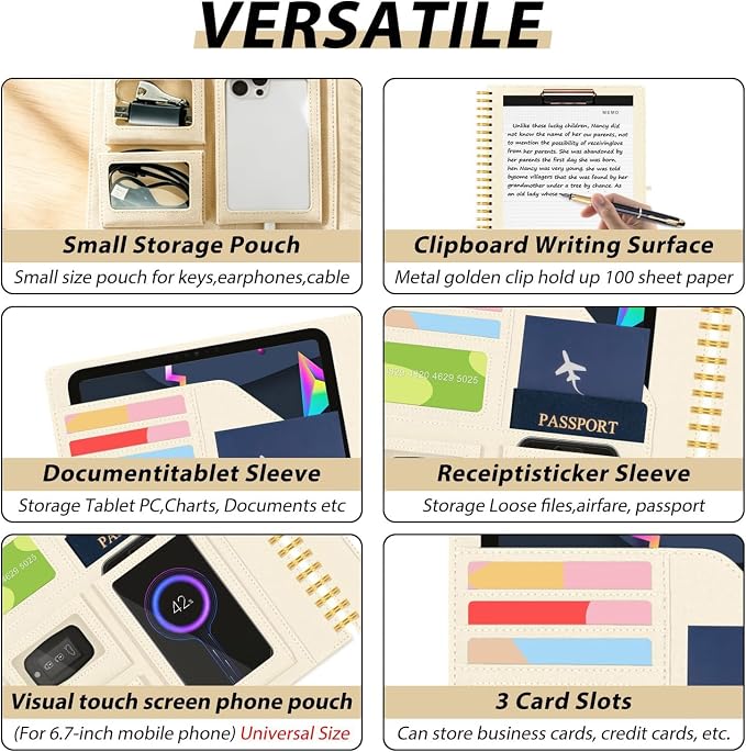 Beige Foldable Spiral Clipboard Folio - Image 4