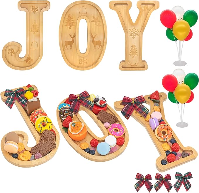 3PCS Bamboo Christmas Decorations Letters Charcuterie Board Box- Joy by Nsoyos