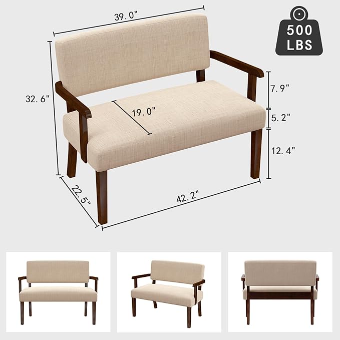 Accent Chair 2 Seat, Arm Chairs with Soft Seat and Armrests for Living Room, Love seat for Dining, Reading, and Waiting Rooms (Beige)-DeskLoop Office