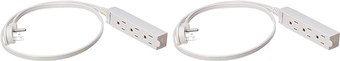 Amazon Basics 3-Prong Indoor Rectangle Extension Cord Power Strip, Flat Plug, Grounded 13 Amps, 1625 Watts, 125 VAC, 2-Pack, 3 ft, White-DeskLoop Office
