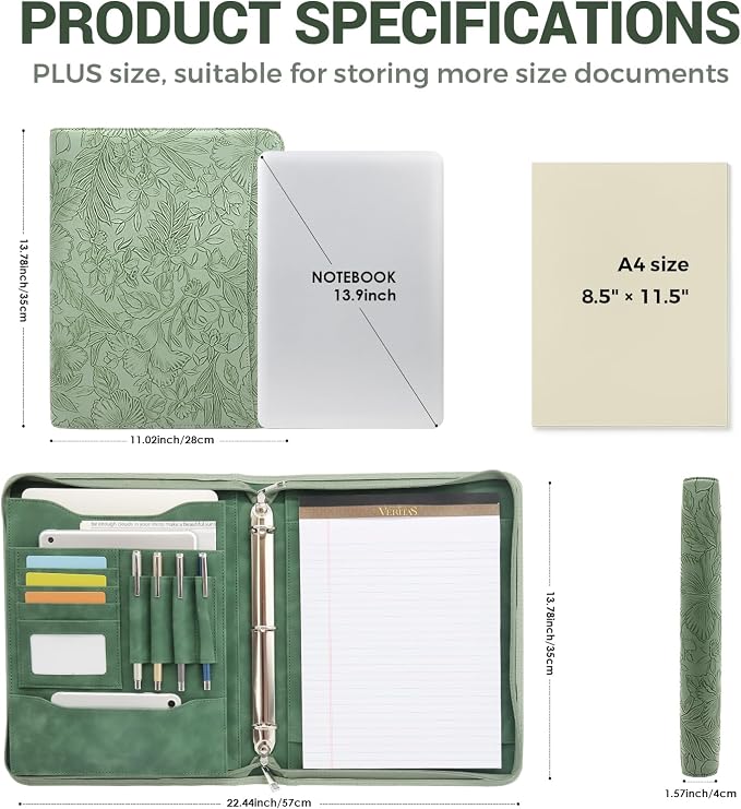 Embossed Faux Leather Zippered Padfolio - Image 3