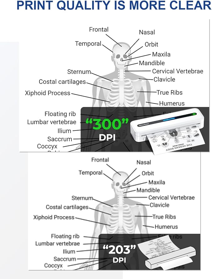 COLORWING M832 Portable Printers Wireless for Travel, 300DPI Mini Compact Inkless Printer, Thermal Bluetooth Printer Compatible with Android and iOS Smartphone & Tablet & Laptop - White-DeskLoop Office