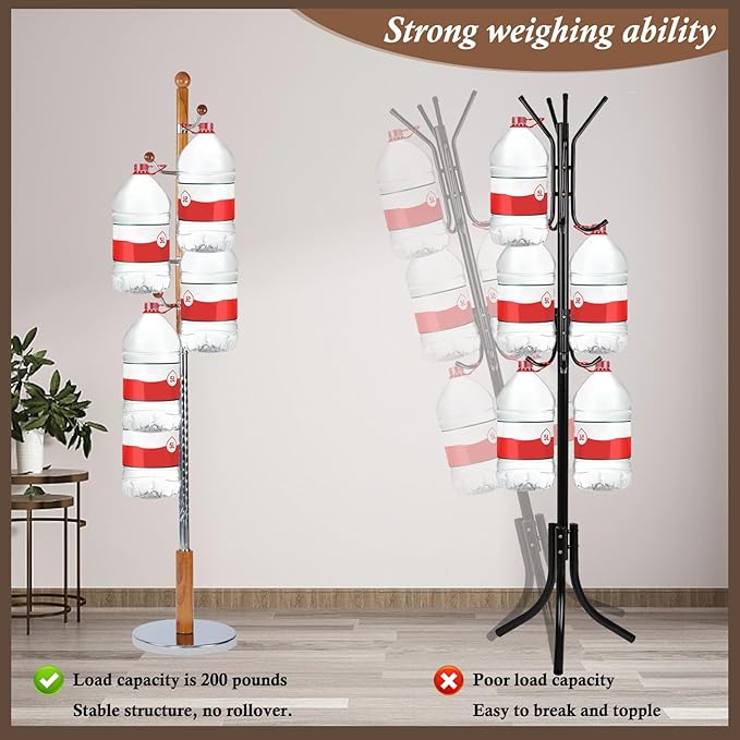 Wooden Coat Rack Freestanding, Vintage Coat Racks with Sturdy Round Base, Adjustable Height 37.40"-72.83" Entrance Coat Rack for Bedroom Living Room Entryway (Solid Wood Metal Hook)-DeskLoop Office