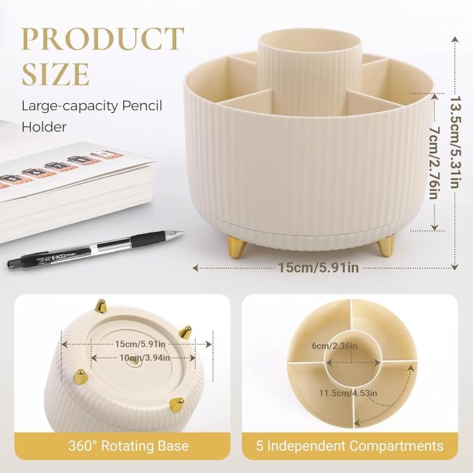 KONVINIT Pencil Pen Holder for Desk, 5 Slots 360 - Image 2