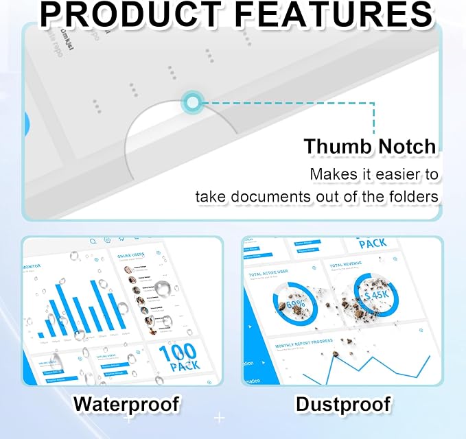 HOUYEE 100 Pack Heavy Duty Clear Document Folders, L-Type Folder Plastic Paper - Image 3