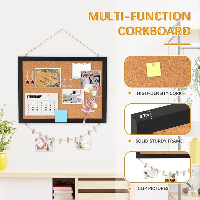 DOLLAR BOSS Cork Bulletin Board 1-Pack 16''X 12'' Double-Sided Cork Boards - Image 4