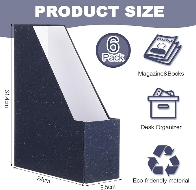 Gueevin Set of 6 Magazine File Holders, Sturdy Cardboard Desk Magazine Organizer - Image 2
