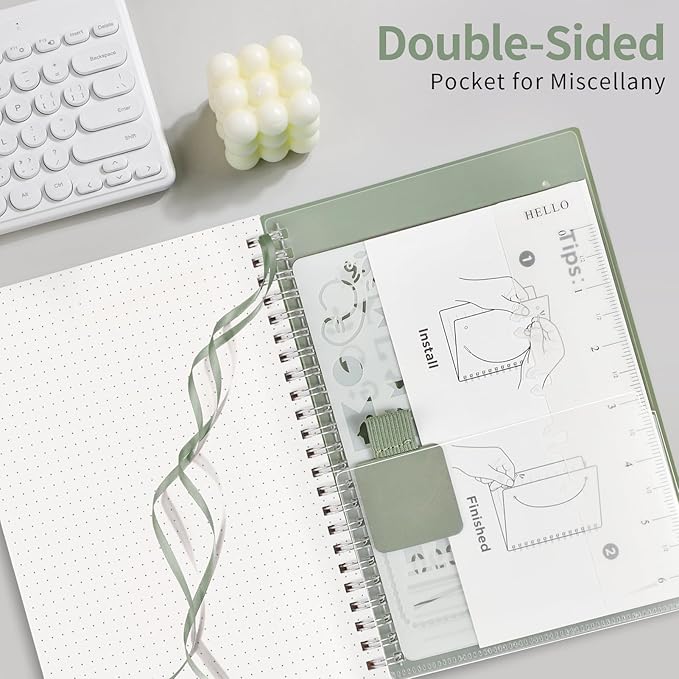 AHGXG Bullet Dotted Journal - Dot Grid Spiral Notebook A5, 160 Pages, 100 GSM Thick Paper, Waterproof Plastic Cover Journals for Bullet Journaling, Sketching, 5.7" x 8.3", Sage Green-DeskLoop Office