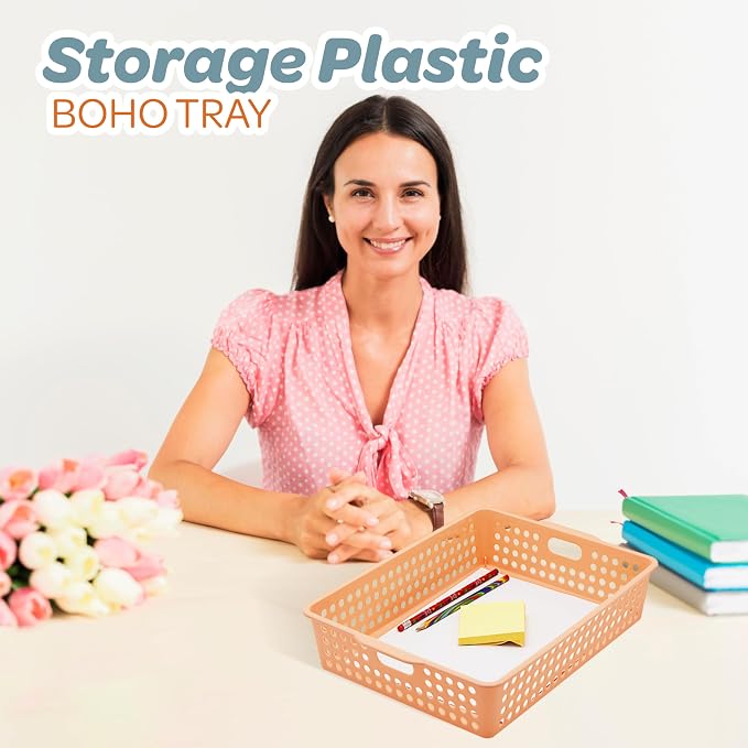 4E's Novelty 6 Pack Classroom Paper Baskets, Organizing Desk Boho Tray - Image 2