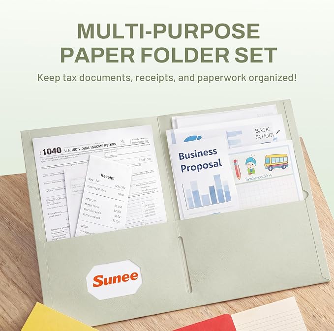 SUNEE Folders with Pockets, 2 Pocket Folders Fit Letter Size Paper, Paper File - Image 2