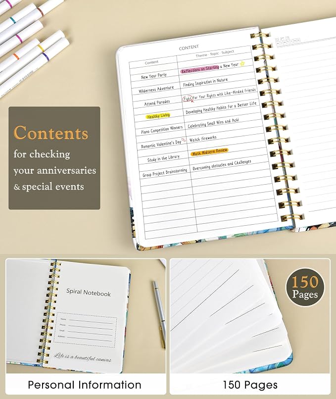Lined Spiral Journal Notebook for Women, A5 Cute Hardcover Spiral Journals for - Image 2