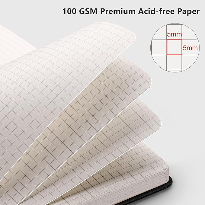 RETTACY Graph Grid Paper Notebook, 2-Pack, 192 Pages per Pack, A5 Medium Size (5.7'' x 8.3''), Leather Hardcover, 100 GSM Thick Paper, for School, Students, Math, Engineering (Black & Purple)-DeskLoop Office