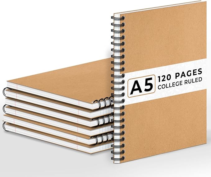 6 Pack Lined Journal Spiral Notebook College Ruled, 5.8 x 8.3, 120 Pages (60 Sheets), 100 GSM Thick Paper Notebooks, Daily Writing Journals for Men and Women, Work, Office & School Supplies-DeskLoop Office