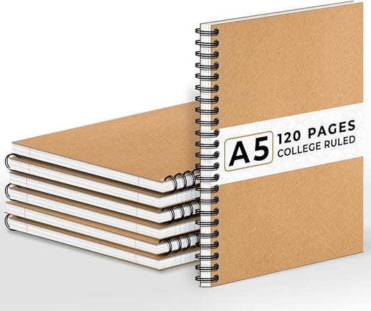 6 Pack Lined Journal Spiral Notebook College Ruled, 5.8 x 8.3, 120 Pages (60 Sheets), 100 GSM Thick Paper Notebooks, Daily Writing Journals for Men and Women, Work, Office & School Supplies-DeskLoop Office