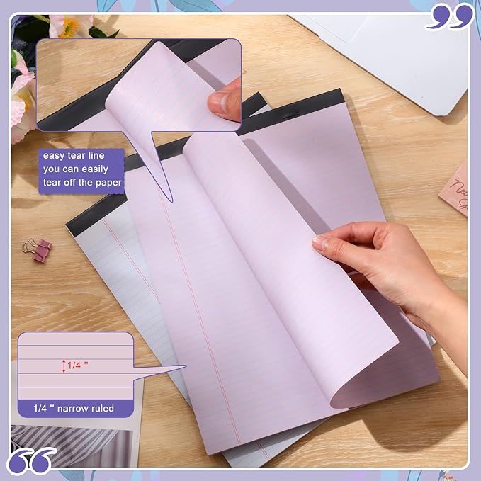 Fuutreo 8 Pcs 8.5'' x 11'' Colored Legal Pad Writing Pads Narrow Ruled 50 Sheets Per Notepad Perforated Writing Notepad Office Supplies for College Office Business (Taro Color)-DeskLoop Office
