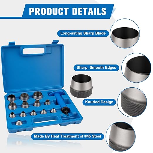 ReeMoo 14PCS Sharp Hollow Punch Set, Gasket Hollow Punch Kit, Rubber Hollow - Image 3