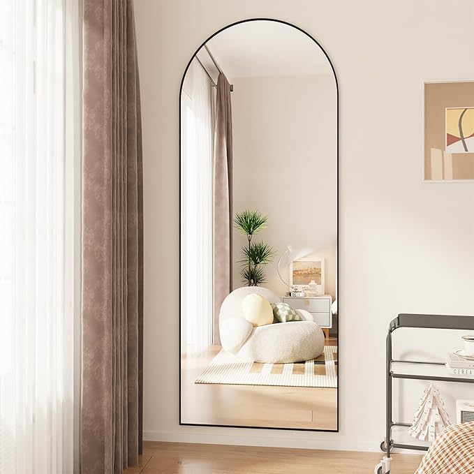 Hasipu 81" x 41" Arched Full Length Mirror Extra Large Wall Mounted Hanging or Leaning Mirror, Aluminum Frame Tempered Glass Rectangle Mirror, for Bedroom Living Room Cloakroom, Black-DeskLoop Office