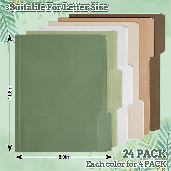 Whaline 24 Pack Green Brown File Folders Letter Size 6 Colors Sage Green Brown - Image 2