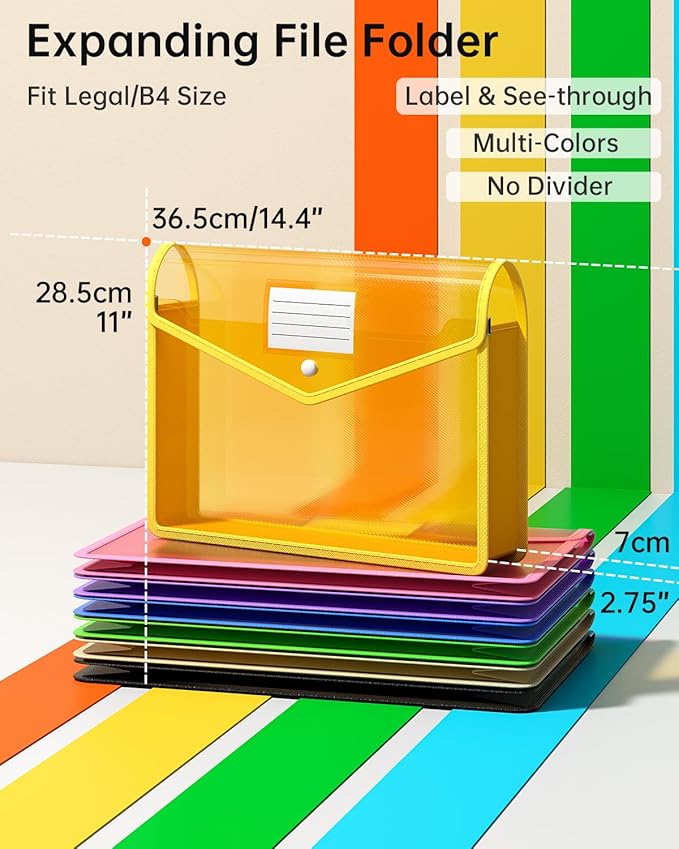 7 Pack Plastic Expanding File Folder, Transparent envelopes - Image 2
