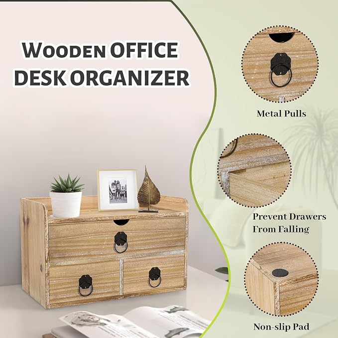Washed White Wood Desk Organizer, Mini Desktop Organizer - Image 5