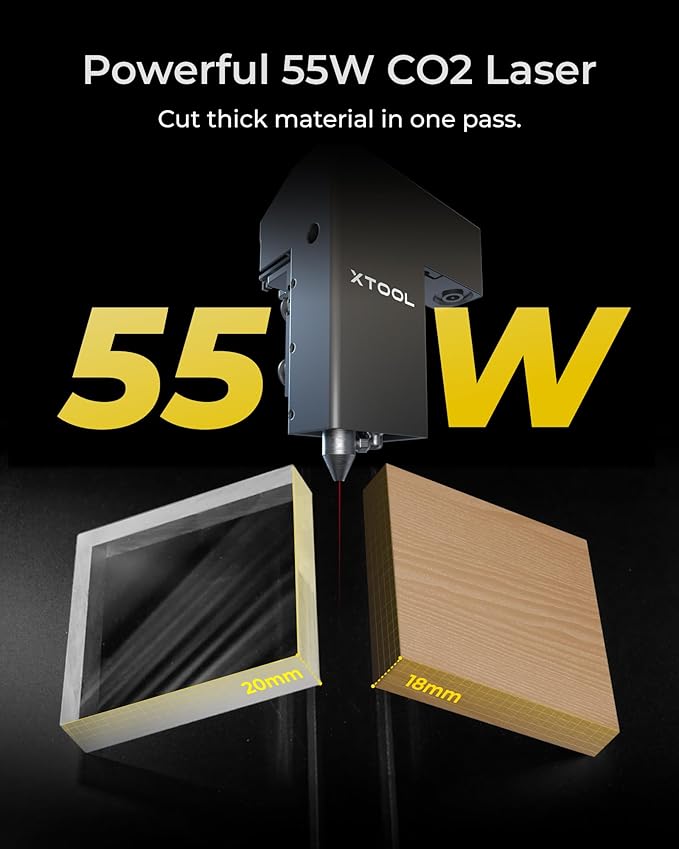 xTool P2S 55W CO2 Laser Cutter, Smart Desktop CO2 Laser Engraver and Cutter Machine, Dual Smart 16MP Cameras, 3D Curved Cylinder Engraving, Create with Wood and Metal Acrylic Glass Fabric Leather-DeskLoop Office