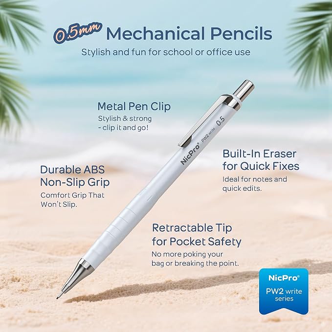 Nicpro Cute Mechanical Pencil Set, 4B Erasers, Rotary Retractable Eraser and - Image 2