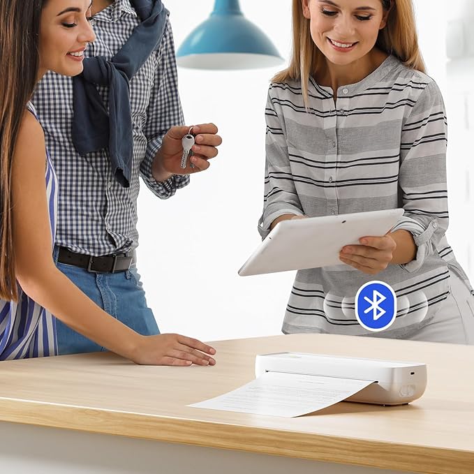 MUNBYN Portable Printers Wireless for Travel ITP04, Inkless Printer, Thermal Bluetooth Printer, Support 8.5x11&A4 Thermal Paper, Compatible with Android and iOS Phone & Laptop, Small Printers (White)-DeskLoop Office
