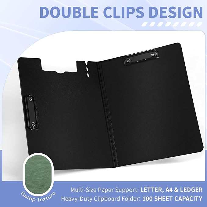 Clipboard Folder, with Dual Metal Clips, Embossed-Texture, Folding 360° Rotating - Image 3