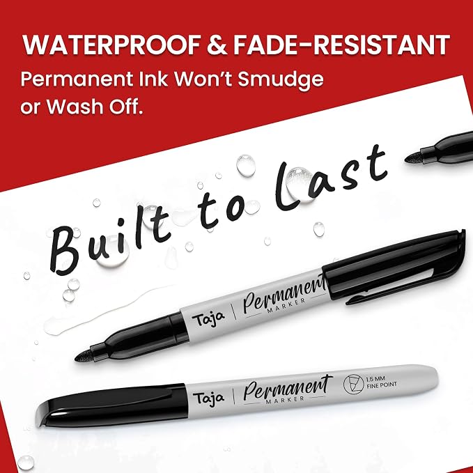 Taja Permanent Markers, Fine Tip, Quick-Drying and Fade-Resistant Bulk Marker - Image 2