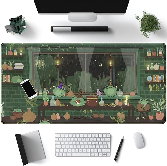 Mechanical Cattle Cute Desk Mat Kawaii Frog Mouse Pad Green Desk Anime Mat by Mechanical+Cattle