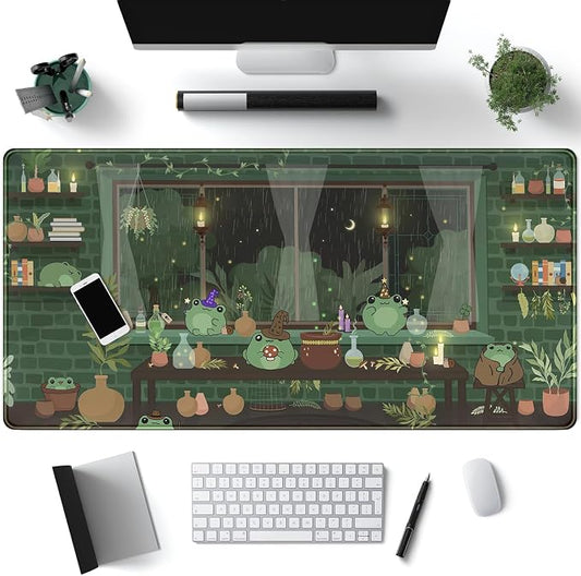 Mechanical Cattle Cute Desk Mat Kawaii Frog Mouse Pad Green Desk Anime Mat by Mechanical+Cattle