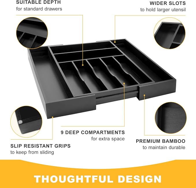 oridom Large Premium Bamboo Silverware Organizer - Image 5