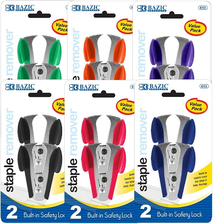 BAZIC Claw Style Staples Remover Safety Lock 2 Count, Colors May Vary by BAZICProducts
