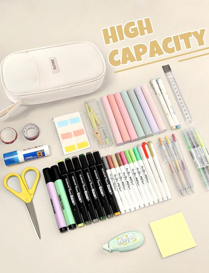SUNEE Cute Pencil Case, Aesthetic Pen Pouch, Colored Large Pencil Bag - Image 4