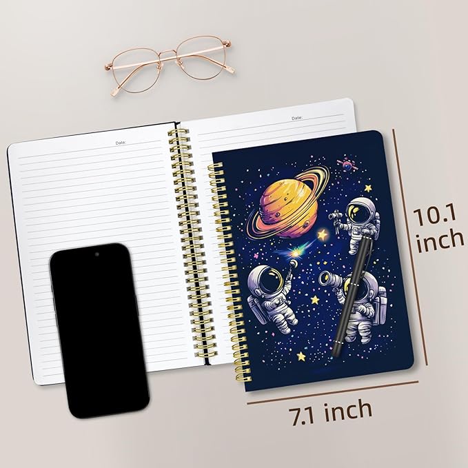 Cute Spiral Notebook journal B5 Aesthetic Pretty Design for Women Girls Kawaii with Pocket, 10 x 7.2 inch, Lined, Astronaut-DeskLoop Office