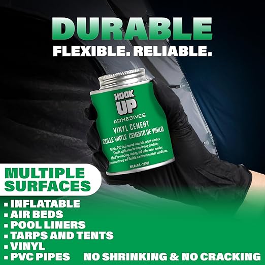 HOOK UP 8 OZ Adhesives, Premium Waterproof Vinyl Cement Glue for Pool Repairs & Inflatable Items Fast-Drying, Strong Bonding Adhesive Ideal for Vinyl, PVC, Upholstery, Tarps, Hot Tubs, Air Mattresses-DeskLoop Office